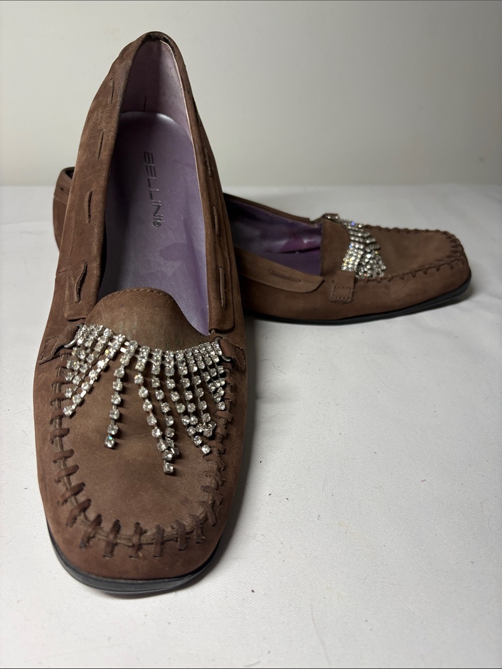 Bellini Chocolate Leather Embellished Loafer Size 8 1/2
